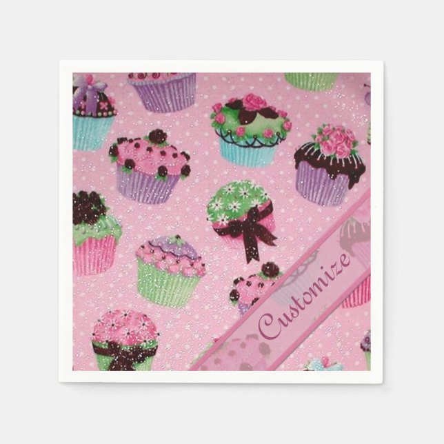 Cute Rosa Polka Dot Cupkaka Napkins Pappersservett (Framsidan)