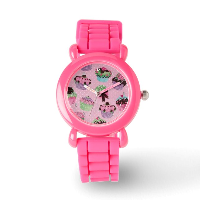 Cute Rosa Polka Dot Cuptårta Wrist Watch Armbandsur (Framsida)