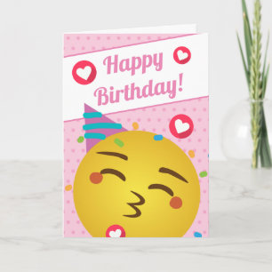 Cute Rosa Polka Dot Kiss Emoji Grattis på födelsed Kort