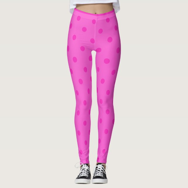 Cute Rosa Polka Dot Leggings (Framsida)