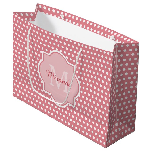 Cute Rosa Polka dots med Monogram och Namn (Framsidan Vinklad)