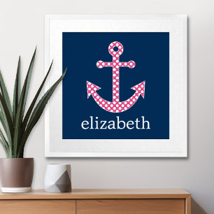 Cute Rosa Polka-punktankare med flottans anpassade Poster