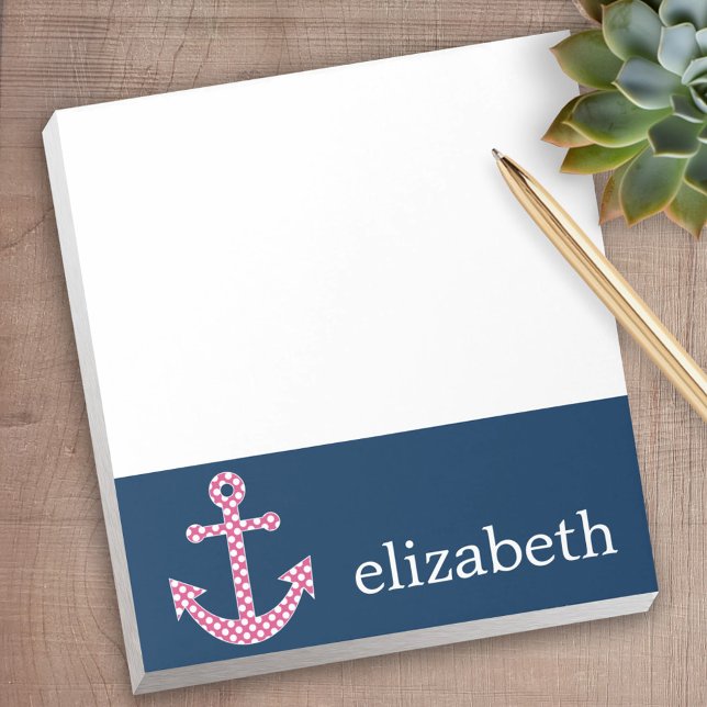 Cute Rosa Polka-punktfästpunkt med eget namn i flo Anteckningsblock (Personalized notepad - great for a gift or your home office)