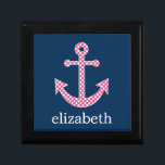 Cute Rosa Polka-punktfästpunkt med eget namn i flo Smyckeskrin<br><div class="desc">Ett trendig- och elegant med punkter och färg plus ett område där du kan lägga till ditt namn eller monogram.</div>