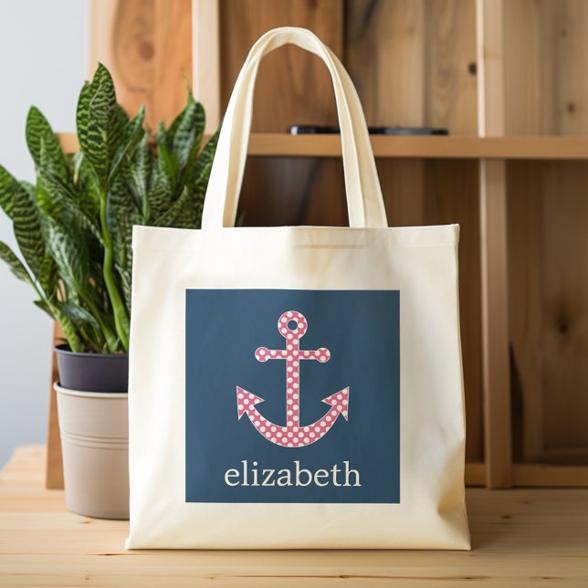 Cute Rosa Polka-punktfästpunkt med eget namn i flo Tygkasse (Personalized tote bag with photos and custom text)