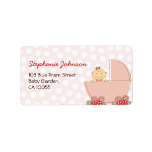 Cute Rosa Pram Girl Baby Shower Adressetiketter
