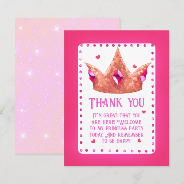 Cute Rosa Princess Birthday Flat Tacket You Card Tack Kort (Fram/baksida)