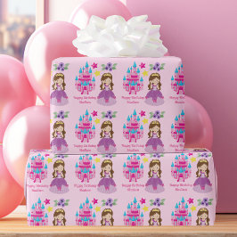 Cute Rosa Princess Castle Anpassningsbar Birthday Presentpapper
