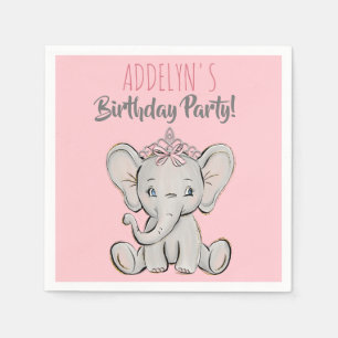 Cute Rosa Princess Elephant Child's Födelsedagsfes Pappersservett