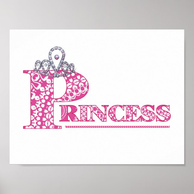 Cute Rosa Princess Girl Girl's Ord Art Poster Skri (Framsidan)