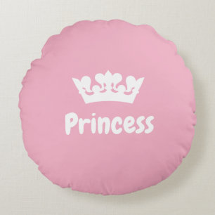 Cute Rosa Princess Krona Girl Nursery Round Pillow Rund Kudde