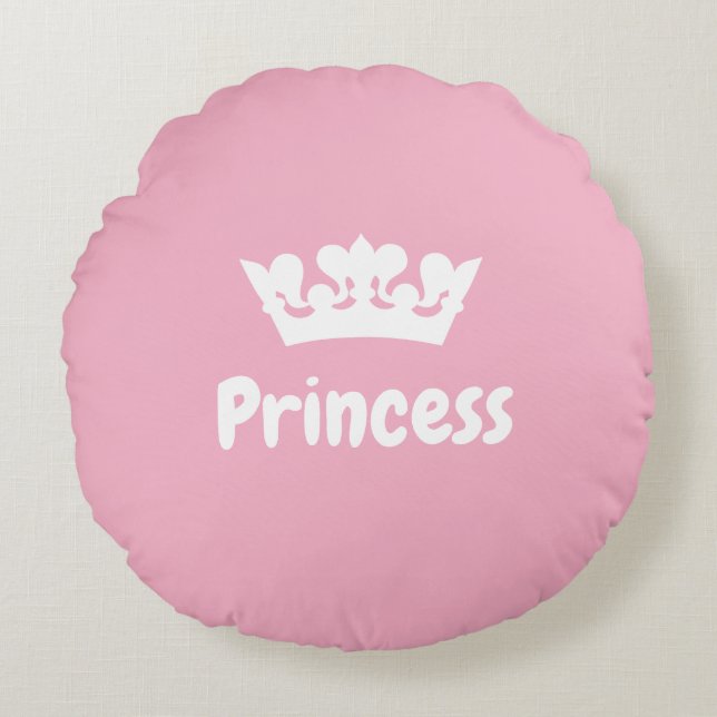 Cute Rosa Princess Krona Girl Nursery Round Pillow Rund Kudde (Framsidan)