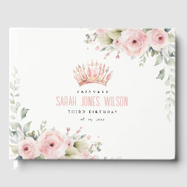 Cute Rosa Princess Krona Tiara Blommigt Birthday Gästböcker