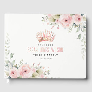 Cute Rosa Princess Krona Tiara Blommigt Birthday Gästböcker