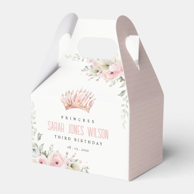 Cute Rosa Princess Krona Tiara Blommigt Birthday Presentaskar (Framsidan Sidan)