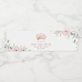 Cute Rosa Princess Krona Tiara Blommigt Birthday Vattenflaskor Etikett