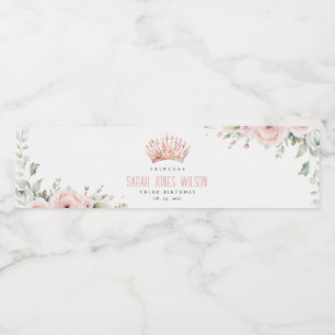 Cute Rosa Princess Krona Tiara Blommigt Birthday Vattenflaskor Etikett