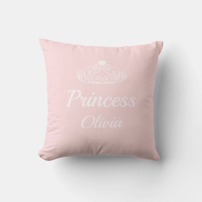 Cute Rosa Princess Namn med Tiara Personalizable Kudde (Framsida)