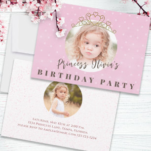Cute Rosa Princess Tiara Birthday Whimsical Inbjudningar