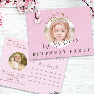 Cute Rosa Princess Tiara Birthday Whimsical Roligt Vykort