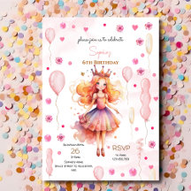 Cute rosa prinsessan och ballonger födelsedag
