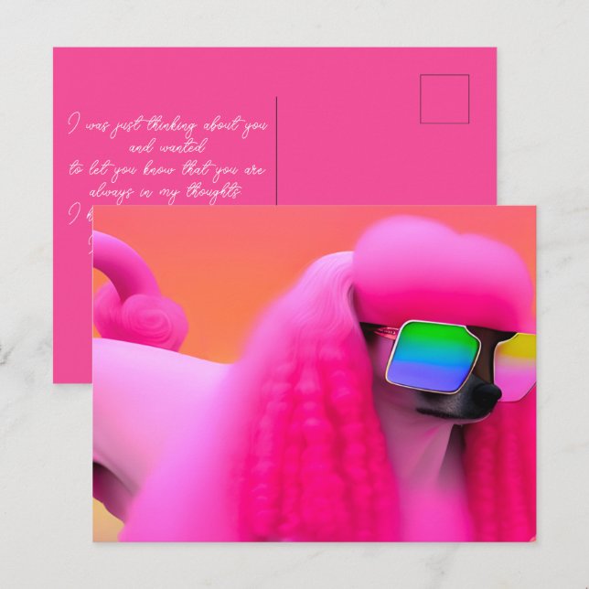 Cute Rosa Pudel Sunglass tänker på dig Vykort (Fram/baksida)