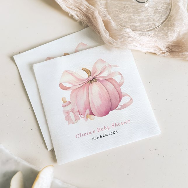 Cute Rosa Pumpkin Bow Baby Shower Napkins Pappersservett (Skapare uppladdad)
