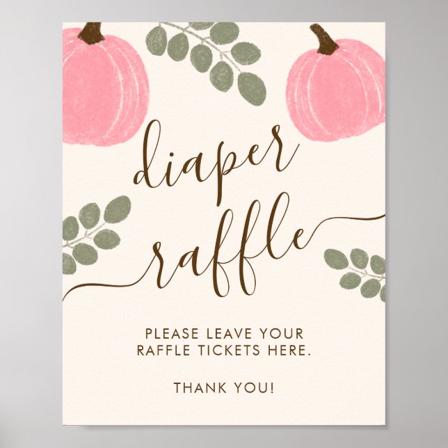 Cute Rosa Pumpkin Eucalyptus Diaper Raffle Sign Poster (Framsidan)