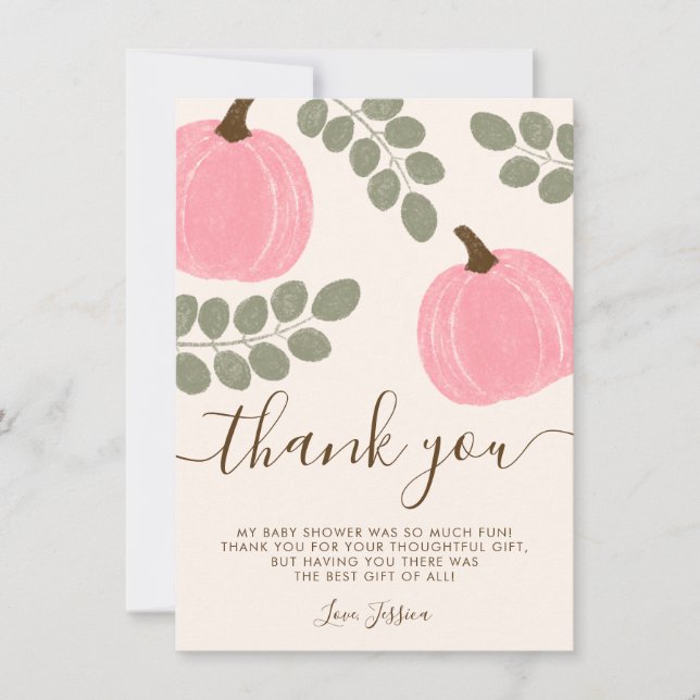 Cute Rosa Pumpkin Eucalyptus Fall Baby Shower Tack Kort (Framsida)