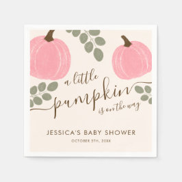 Cute Rosa Pumpkin Eucalyptus Fall Girl Baby Shower Pappersservett