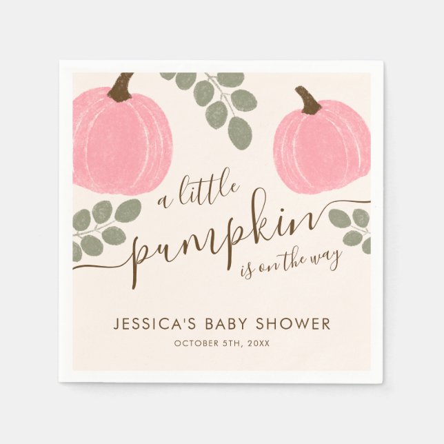 Cute Rosa Pumpkin Eucalyptus Fall Girl Baby Shower Pappersservett (Framsidan)