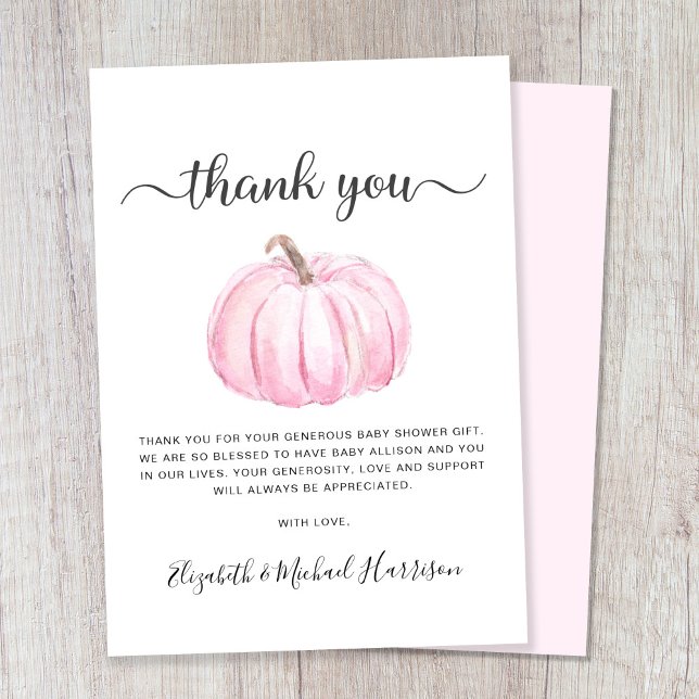 Cute Rosa Pumpkin Flicka Shower Tack Kort (Skapare uppladdad)