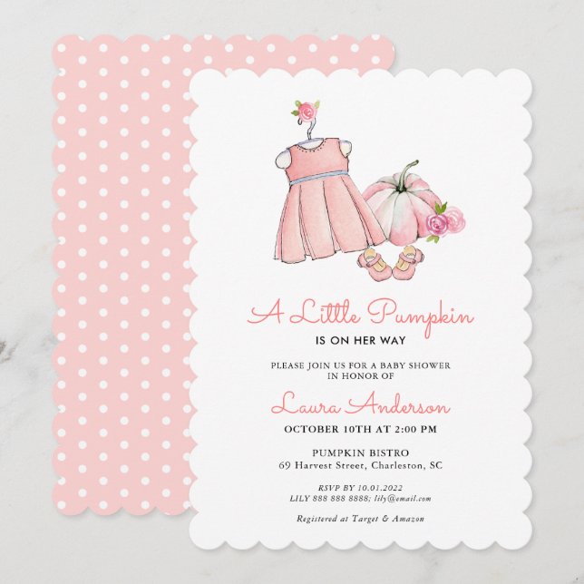 Cute rosa Pumpkin Girl Baby Shower Inbjudningar (Fram/baksida)