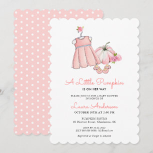 Cute rosa Pumpkin Girl Baby Shower Inbjudningar