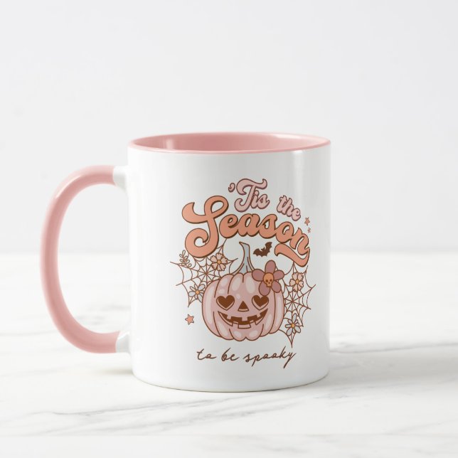 Cute Rosa Pumpkin Halloween Retro Namn Rosa Mugg (Vänster)