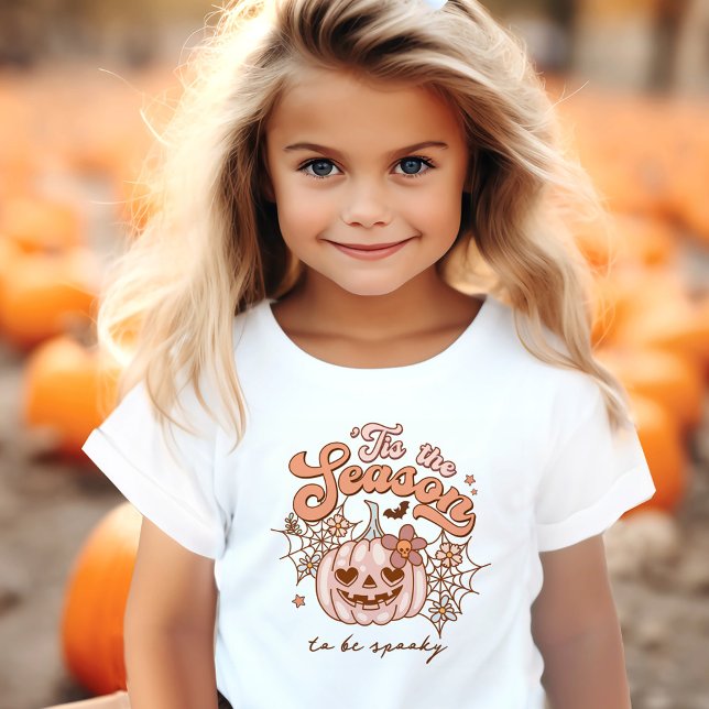 Cute Rosa Pumpkin Halloween Retro Namn T Shirt (Cute Pink Pumpkin Halloween Retro Name Toddler T-shirt)