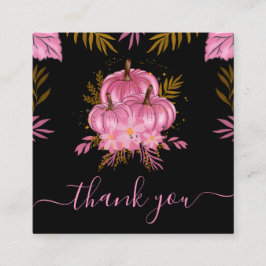 Cute Rosa Pumpkin Löv Fall Thanksgiving Tack Fyrkantigt Visitkort