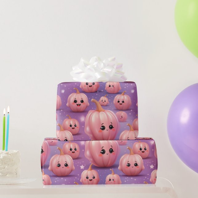 Cute Rosa Pumpkin mönster-barn halloween Presentpapper (Festgåvor)