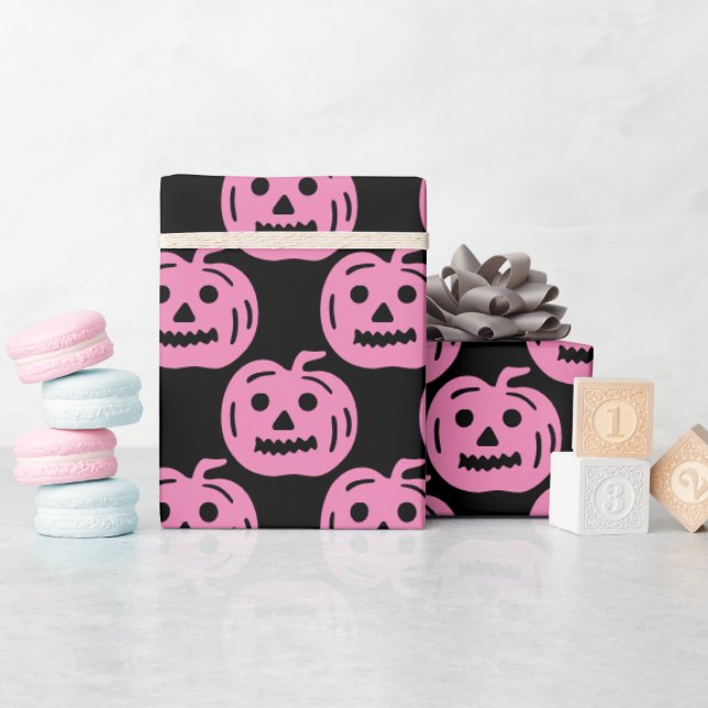 Cute Rosa Pumpkin Mönster Halloween Birthday Presentpapper (Baby Shower)
