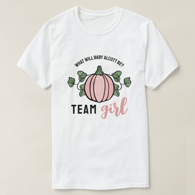 Cute Rosa Pumpkin Team Girl Gender Reveal T Shirt (Design framsida)