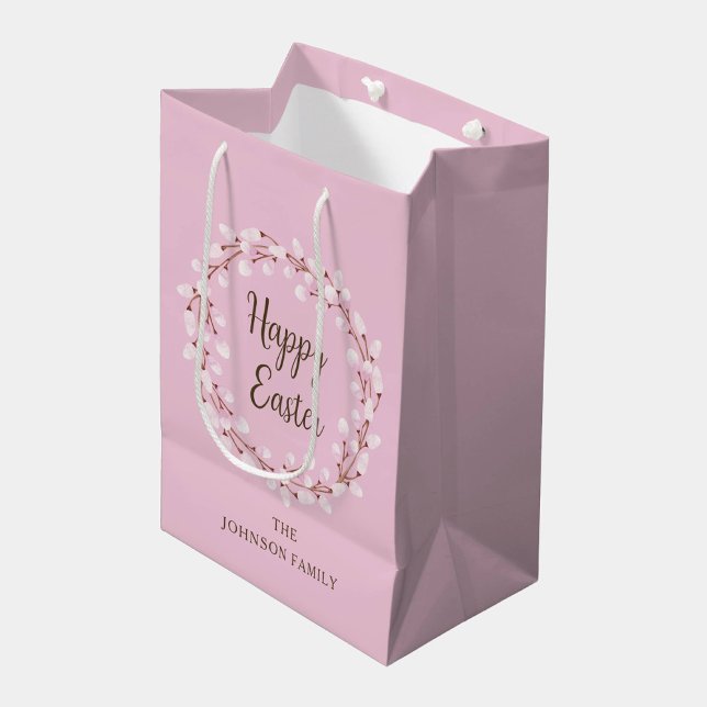Cute Rosa Pussy Willow Glad påsk (Cute Pink Pussy Willow Happy Easter Medium Gift Bag)