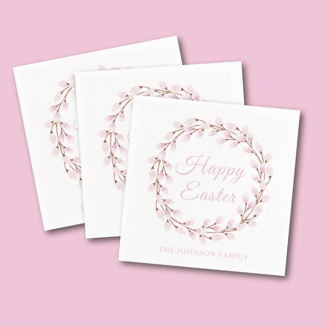 Cute Rosa Pussy Willow Glad påsk Pappersservett (Cute Pink Pussy Willow Happy Easter Napkins)
