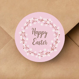 Cute Rosa Pussy Willow Glad påsk Runt Klistermärke