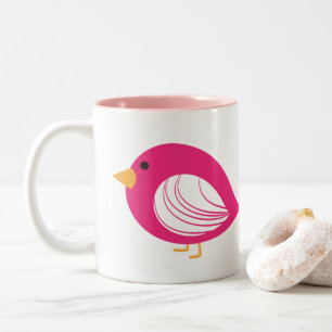 Cute rosa quirky bird Two-Tone kaffe mugg