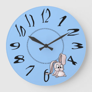 Cute Rosa Rabbit Tecknad Stor Klocka