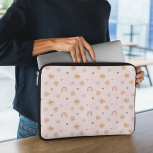 Cute Rosa Rainbow, Butterfly, Sol Mönster Laptop Fodral