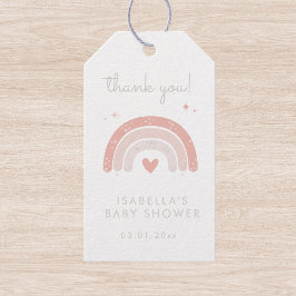 Cute Rosa Rainbow Girl Baby Shower Tack Presentetikett