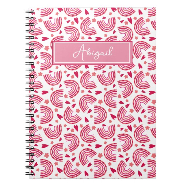 Cute Rosa Rainbow & Hearts Mönster Kids Anteckningsbok (Framsidan)
