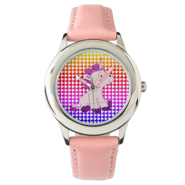 Cute Rosa Rainbow Little Unicorn Heart Mönster Armbandsur (Framsida)