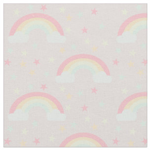 Cute Rosa Rainbow & Stars Cloud Soft Pastel Färg Tyg